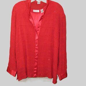 Draper's & Damon's Red Sheer Blouse (Large) & Cami (Med) Set Satin & Sequins